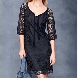 Garnet Hill Size 6 Black 3/4 Sleeve Boheme Easy Lace Dress